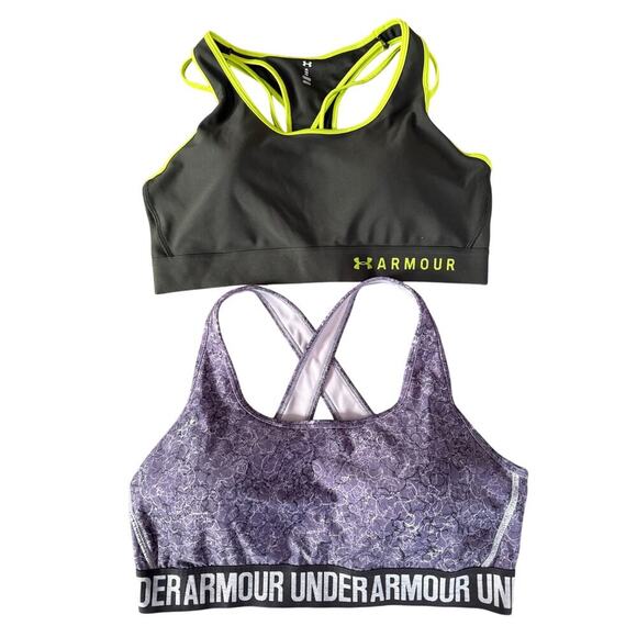 Under Armour Mid Crossback Strappy Sports Bras Womens Sz XL Green Purple Print - Picture 1 of 9